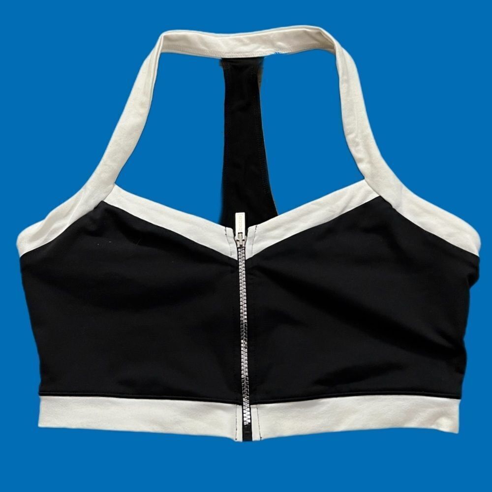 BBSP Bebe Sport Zip Front Cropped Racer Tank Sports bra top Black NWT Large